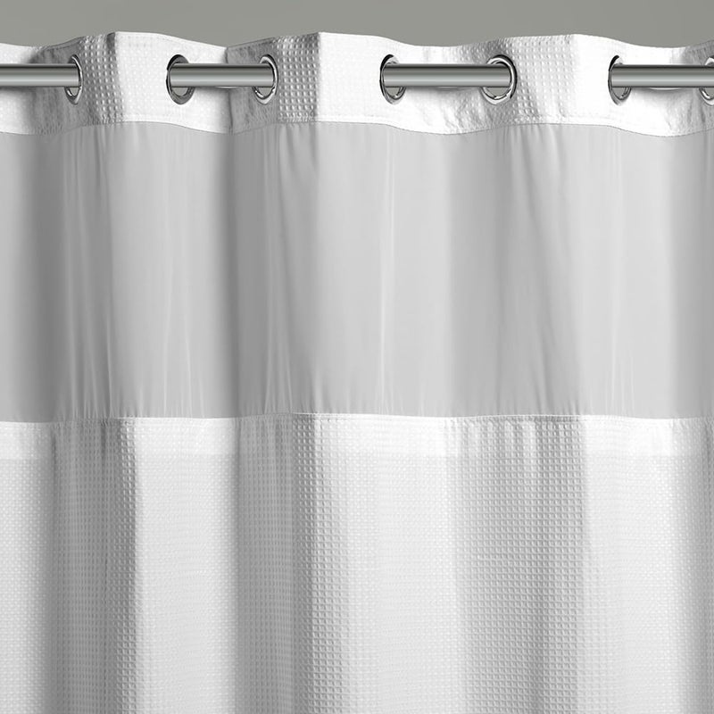 Hookless It's A Snap! 3-in-1 Shower Curtain With Waffle Fabric, Sheer Top Window, Flex-On Rings & Liner, 71" x 74", White - Image 2